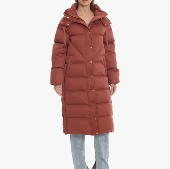 Avec Les Filles Rust Ultra Long Maxi Water Repellent Coat Rose Gold Hardware - Picture 3 of 9